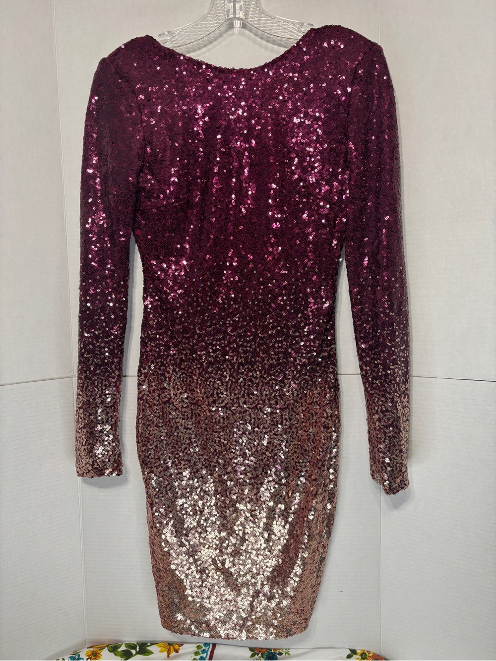 Revamped Sequin Ombre Long-Sleeve Bodycon Dress Women’s Party New Year’s Outfit